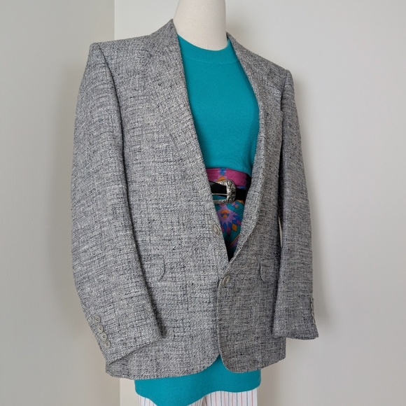 90's Tweed Blazer Oversized Structured Tailored Collar Boxy Vintage Lined - Picture 6 of 12